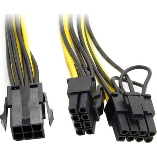 PX-4302 Pcı-E 6 Pin to 2x8 Pin Ekran Kartı Güç Çevirici Kablo, Pcı-E 6 Pin Dişi to 2 Adet 6+2 Pin Erkek Gpu Power Splitter, 18AWG Bakır, 20 cm