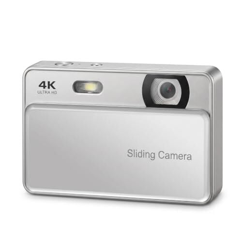 Vıvopack 4K Ultra HD Kayar Kapaklı Dijital Fotoğraf Makinesi; 64MP 16X Zoom Vlogging Kamerası, Otomatik Odaklama ve Webcam Modu, Ips Ekranlı Hediye Seti, Gümüş
