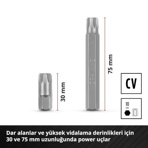 Saklama Kutusu; 49109032; 30 ve 75 mm Darbeli Uçlar; 3/8 inç ve 1/2 inç Kare Soket Adaptörleri; CrV Çelik; 10 mm Altıgen Şaft; 40 Parça (10 mm Altıgen Saplı CrV Çelik Power Bitler