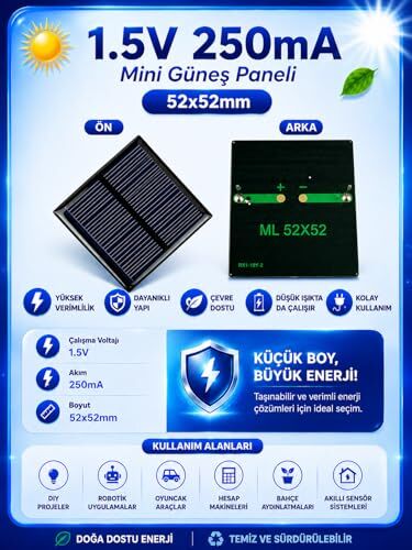 250mA Güneş Paneli - Solar Panel, 52x52 mm, 1.5V