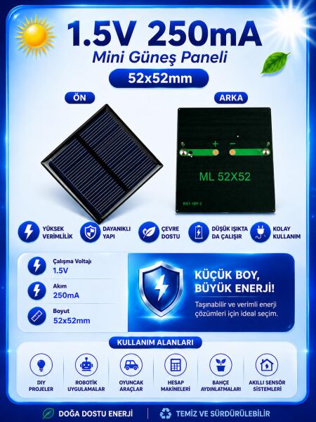 250mA Güneş Paneli - Solar Panel, 52x52 mm, 1.5V