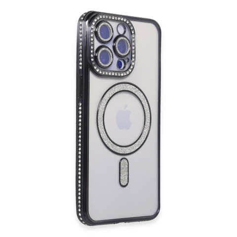 Apple İphone 15 Pro Kılıf Joke Simli Magneticsafe Kılıf - Siyah