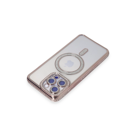 Apple İphone 15 Pro Kılıf Joke Simli Magneticsafe Kılıf - Pembe
