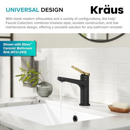 Indy Tek Kolu Tek Delikli Banyo Lavabo Bataryası Spot-Free Fırçalanmış Pirinç/Mat Siyah, Kbf-1411SFBBMB