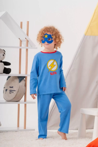 Heros Çanta Ve Maskeli Erkek Çocuk Pijama Takımı Koyu Mavi 4-7 Yaş
