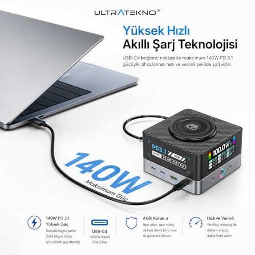 Wlx-R8A 680W GaN PD 3.1 Hızlı Şarj İstasyonu 8 Port USB-C Laptop MacBook Telefon Tablet Kablosuz Şarj Cihazı