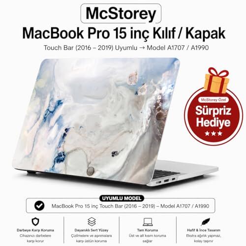 MacBook Pro 15 Mermer Desenli Kılıf A1707 A1990 Uyumlu Baskılı Sert Kılıf R-39