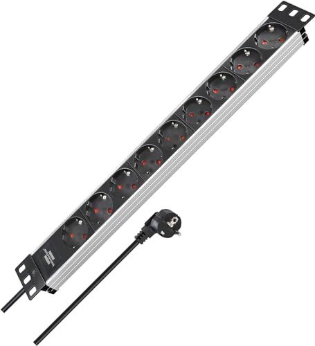Alu-Line 19'' Çoklu Priz 9-kat, 2 m Kablo, Alüminyum/Siyah