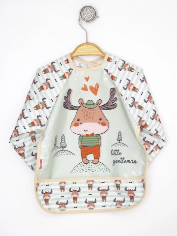 Geyik Desenli Sıvı Geçirmez Uzun Kollu Unisex Bebek Mama Ve Aktivite Önlüğü 6-24 Ay