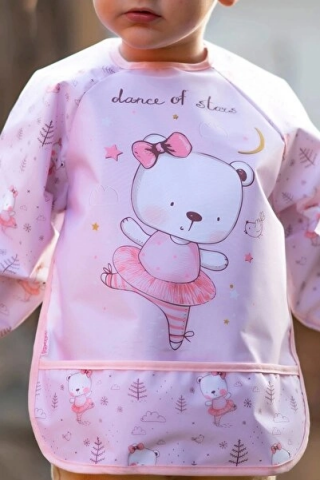 Bear Desenli Sıvı Geçirmez Unisex Uzun Kollu Aktivite Ve Mama Önlüğü 6-24 Ay