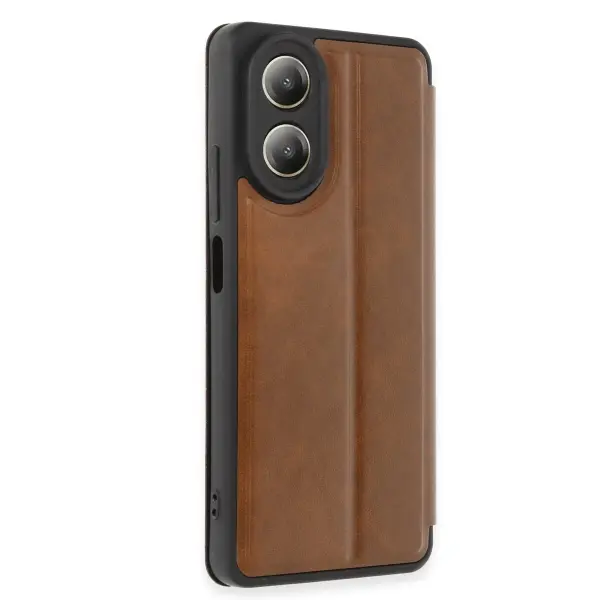 Oppo A38 Kılıf Flip Cover - Taba