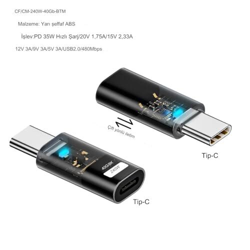 Type C - Type C USB3.2 240W 40Gbps 8K Hızlı Şarj, Veri ve Görüntü Aktarım Adaptörü Otgst