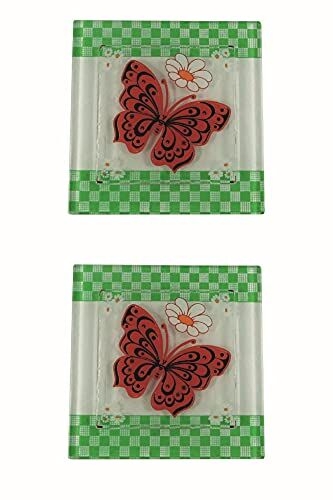 Cam Banyo Gider Kapak Süsü, 2 Adet Cam Gider Kapağı, 10x10 cm, Kelebek
