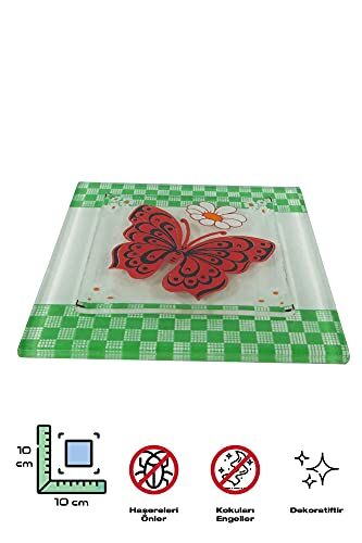 Cam Banyo Gider Kapak Süsü, 2 Adet Cam Gider Kapağı, 10x10 cm, Kelebek