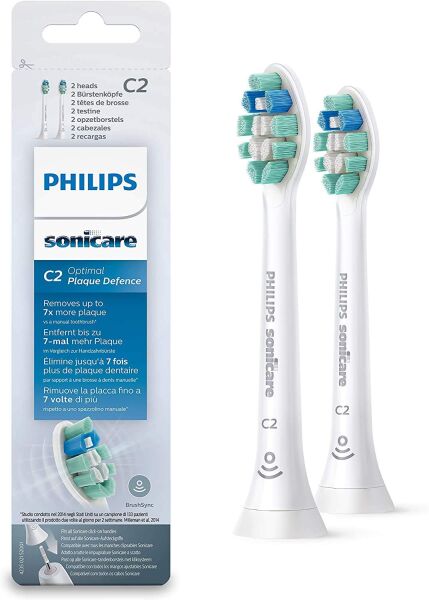 Sonicare Optimal Plaque Defence; Sonic Şarjlı Diş Fırçası 2'li Yedek Başlık, Beyaz