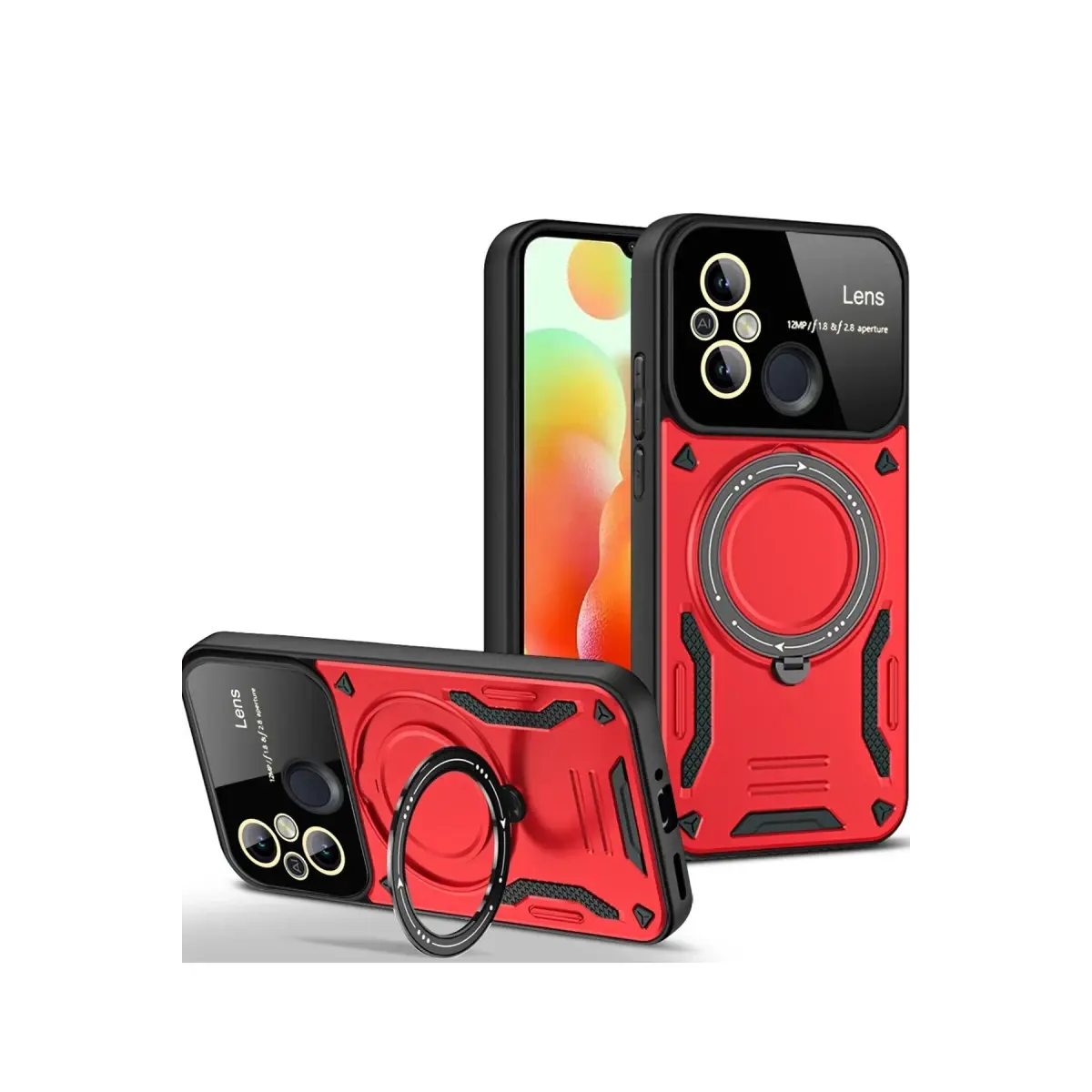 Xiaomi Redmi 12C Kılıf Joy Lens Standlı Kapak - Kırmızı