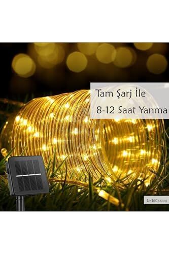 100 LED 12 Metre Solar Flex Boru Bahçe ve Balkon Işığı, Su Geçirmez