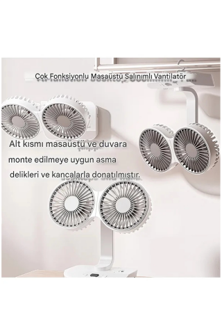 Masaüstü Dijital Ekranlı Çift Fanlı Led Işıklı Soğutucu Fan Ev Ofis Şarjlı Vantilatör