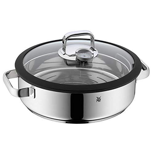 Vitalis Aroma Buharlı Pişirme Tenceresi 28 cm, 5 L, Cam Kapaklı, Silikon Kenarlı, Pişirme Termometresi ve Buharlı Pişirme Tepsili, Cromargan® Yüksek Kaliteli Paslanmaz Çelik, Fırına Uygun