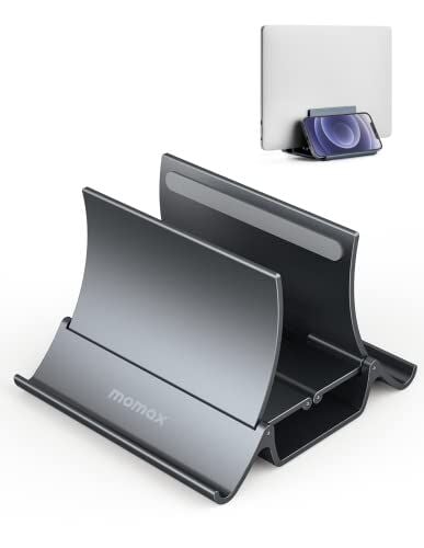 Dikey Dizüstü Bilgisayar Standı, Otomatik Kilitlemeli Depolama Yuvası, MacBook/iPad/Dell/Chromebook Uyumlu, Çift Dizüstü