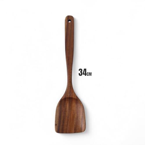 Doğal Akasya Ağacından El Oyması Servis Çatalı 26 cm, Antibakteriyel, Dayanıklı Ahşap Kaşık, Akasya Geniş Spatula