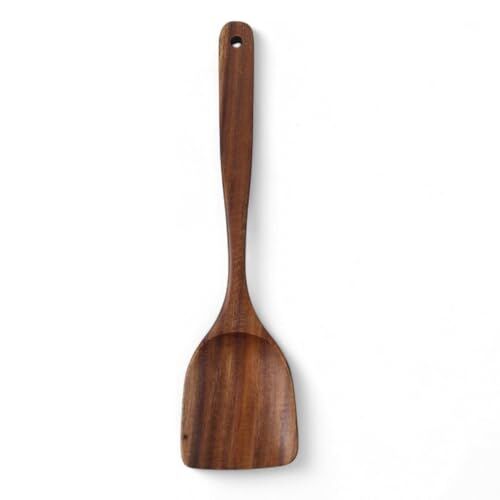 Doğal Akasya Ağacından El Oyması Servis Çatalı 26 cm, Antibakteriyel, Dayanıklı Ahşap Kaşık, Akasya Geniş Spatula