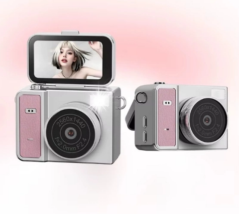 2k Mini Dijital Retro Video Kamera Flaşlı Dijital Vlog Mini Fotoğraf Makinesi Türkçe Menü Pembe