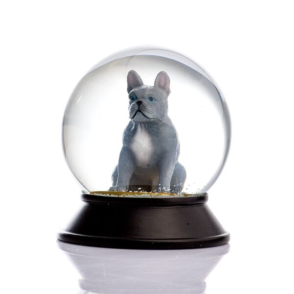 Cam ve Reçine Altın Patiler Köpek French Bulldog (Gri) Kar Küresi Hediye