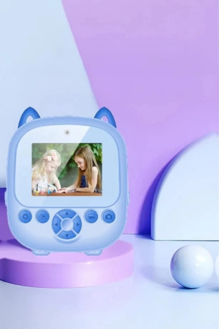 Dijital Video Fotoğraf App Destekli Çocuk Kamerası Termal Resim Kağıt Baskılı Yazıcı Mavi