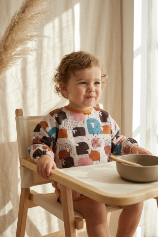 Lulu Kuzu Desenli Su Geçirmez Uzun Kollu Bebek Mama Önlüğü - Blw Uyumlu Ve Leke Tutmaz Aktivite Önlüğü 6-24 Ay