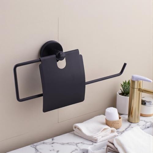 Siyah Kapaklı Kağıt Havluluk Banyo Tuvalet Mutfak için Duvar Tipi Vidalı Montaj Modern Aksesuar