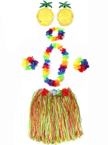 Yetişkin Ve Çocuk Uyumlu Luau Aloha Hawaii Rengarenk 40 Cm Etek Ananas Şekilli Gözlük Hawaii Kolye Renkli Taç Ve 2 Adet Bileklik Seti