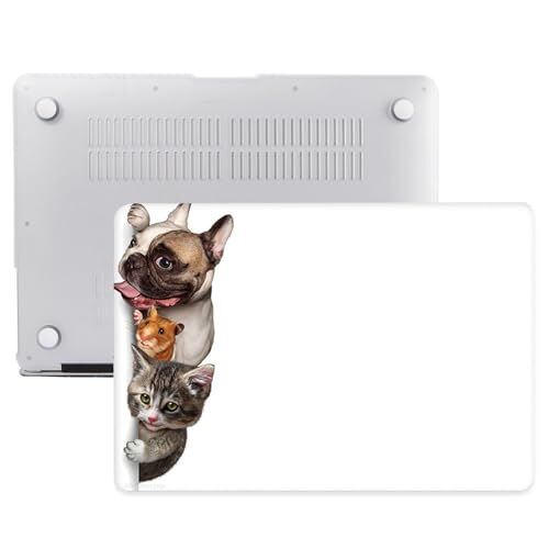MacBook Air M1 13.3 inç A2337 A2179 A1932 uyumlu kedi ve köpek desenli sert kapak, UV baskılı beyaz kılıf