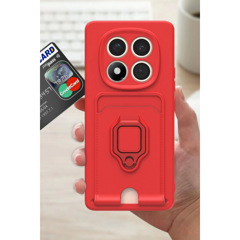 Xiaomi Redmi Note 14 Pro Plus Kılıf Zuma Kartvizitli Yüzüklü Silikon - Kırmızı