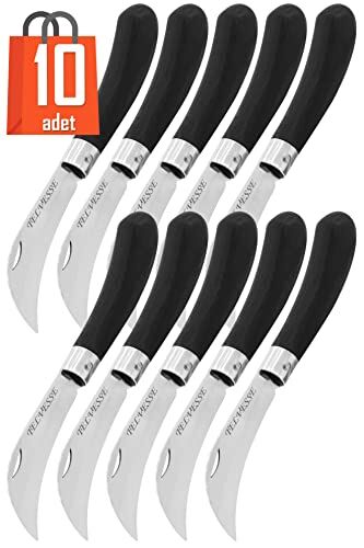 10 Adet Eğri Aşı Bıçağı Bağ Bıçağı Paslanmaz Ceviz Aşılama Ekipmanı 20 cm No:3 Siyah Plastik Saplı