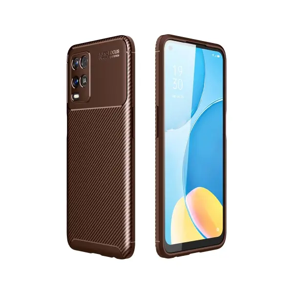 Oppo A54 4G Kılıf Auto Focus Karbon Kapak - Kahverengi