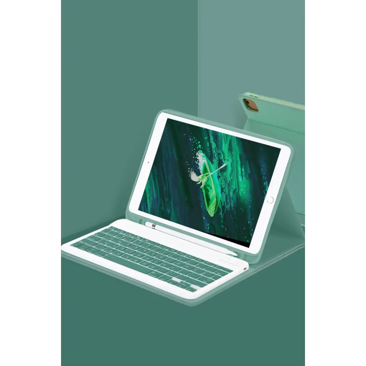 Apple iPad Pro 12.9 (2024) Kılıf KC01 Smart Klavyeli Tablet Kılıfı - Koyu Yeşil