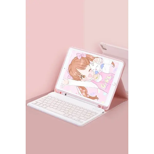 Xiaomi Pad 6 Kılıf KC01 Smart Klavyeli Tablet Kılıfı - Pembe