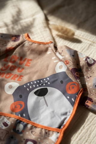 Tribal Bear Serisi Sıvı Geçirmez Uzun Kollu Bebek Mama Ve Etkinlik Önlüğü - Boho Tasarım Kırıntı Cepli Smock 6-24 Ay