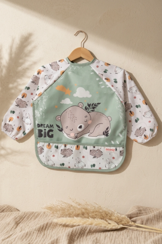 Tinybear Dream Big Su Geçirmez Uzun Kollu Mama Önlüğü - Mint Yeşili Blw Uyumlu Bebek Ek Gıda Önlüğü 6-24 Ay