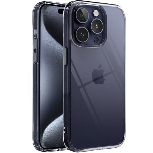iPhone 15 Pro uyumlu ultra şeffaf silikon kılıf, sert polikarbonat arka ve yumuşak Tpu kenarlar