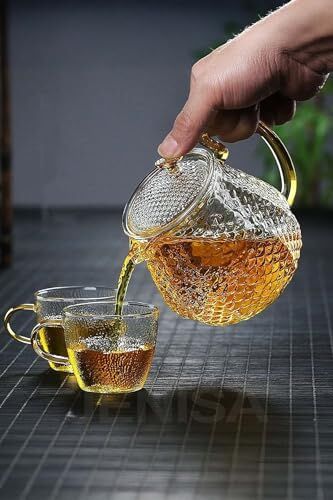 Cam Demlik 550 ml Isıya Dayanıklı, Cam Süzgeçli ve Altın Kulplu