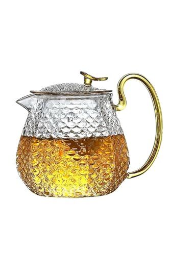 Cam Demlik 550 ml Isıya Dayanıklı, Cam Süzgeçli ve Altın Kulplu