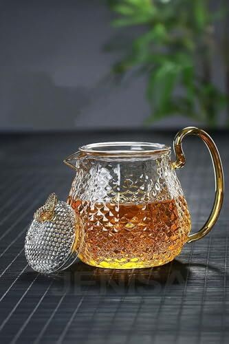 Cam Demlik 550 ml Isıya Dayanıklı, Cam Süzgeçli ve Altın Kulplu