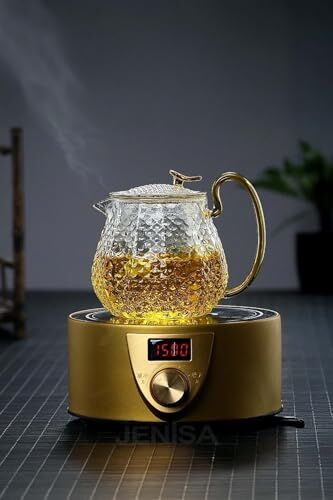 Cam Demlik 550 ml Isıya Dayanıklı, Cam Süzgeçli ve Altın Kulplu