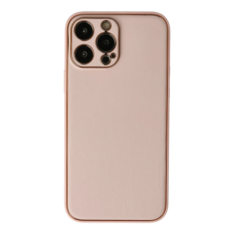 Apple İphone 13 Pro Max Kılıf Coco Deri Silikon Kapak - Pudra