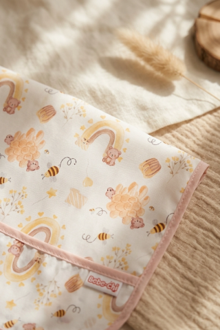 Bebek Uzun Kollu Sıvı Geçirmez Mama Önlüğü - Leke Tutmaz Blw Önlüğü - Gökkuşağı Ve Arı Desenli Fonksiyonel Bebek Önlüğü 6-24 Ay