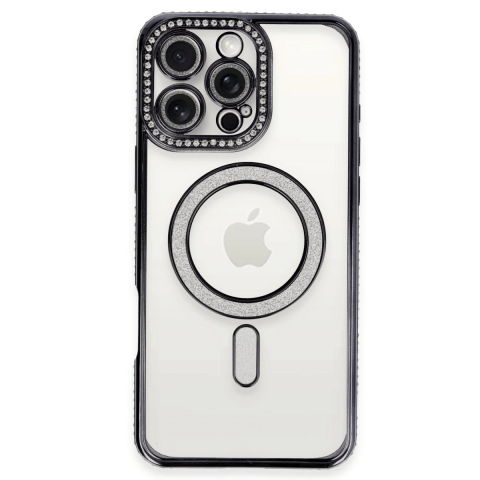 Apple İphone 16 Pro Kılıf Joke Simli Magneticsafe Kılıf - Siyah