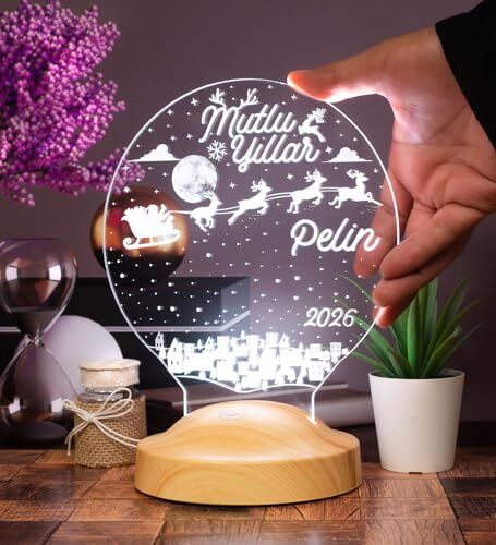 LED Lamba – Geyikli Yılbaşı Hediyesi, İsimli Mutlu Yıllar Hediyesi, Uçan Geyikler Gece Lambası