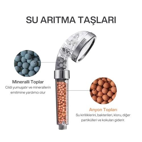 Arıtmalı Tasarruflu Duş Başlığı - 3 Ayarlı Krom ve Şeffaf, %200 Artan Basınç, %35 Tasarruf, Kireç ve Klor Azaltıcı